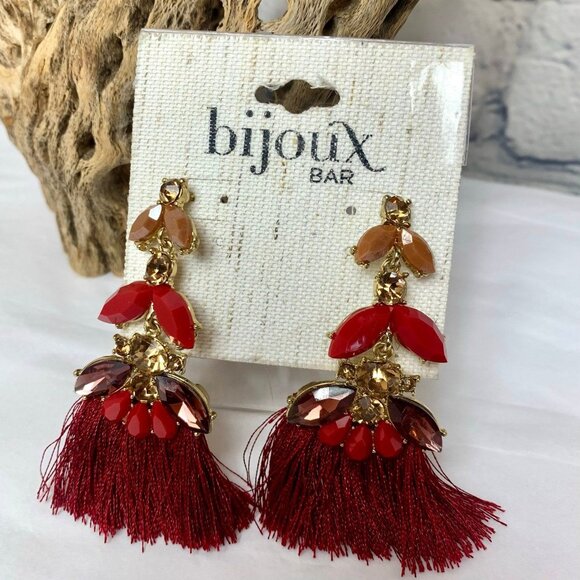 New BIJOUX BAR Rhinestone Fan Dangle Earrings - 3" - Picture 1 of 5